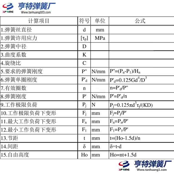 压缩弹簧设计计算公式